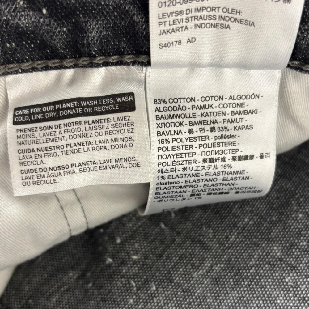 Levis 511 Slim Fit Jeans Black Acid Wash 40x32 (Measures 40x31) Black